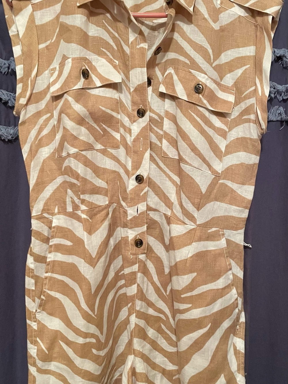 Ann Taylor Tan and White Zebra-Print Sleeveless Jumpsuit